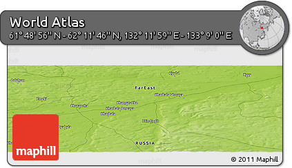 Physical Panoramic Map of the Area around 62° 0' 21" N, 132° 40' 30" E