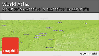 Physical Panoramic Map of the Area around 62° 0' 21" N, 132° 40' 30" E