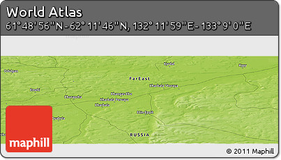 Physical Panoramic Map of the Area around 62° 0' 21" N, 132° 40' 30" E