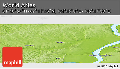 Physical Panoramic Map of the Area around 62° 0' 21" N, 135° 13' 29" E