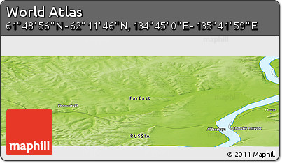 Physical Panoramic Map of the Area around 62° 0' 21" N, 135° 13' 29" E