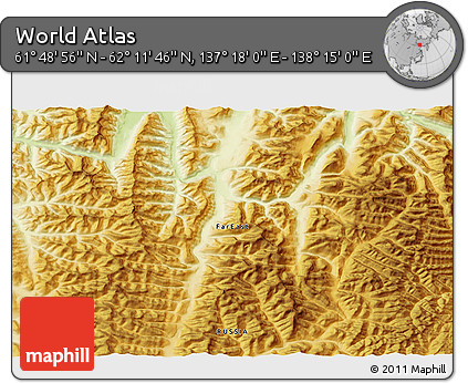 Physical 3D Map of the Area around 62° 0' 21" N, 137° 46' 30" E