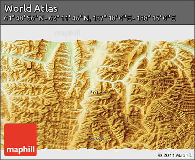 Physical 3D Map of the Area around 62° 0' 21" N, 137° 46' 30" E
