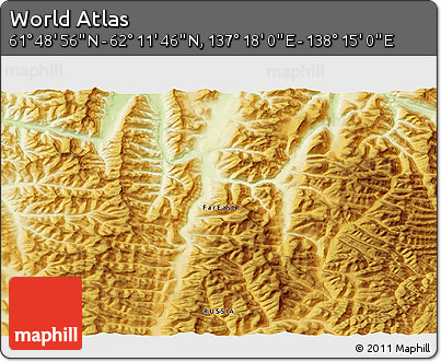Physical 3D Map of the Area around 62° 0' 21" N, 137° 46' 30" E