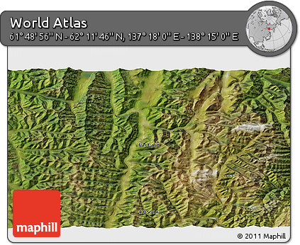 Satellite 3D Map of the Area around 62° 0' 21" N, 137° 46' 30" E