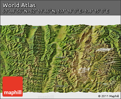 Satellite 3D Map of the Area around 62° 0' 21" N, 137° 46' 30" E