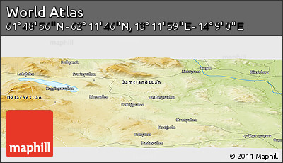 Physical Panoramic Map of the Area around 62° 0' 21" N, 13° 40' 30" E