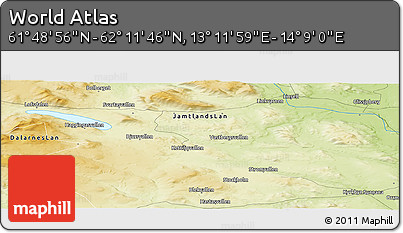 Physical Panoramic Map of the Area around 62° 0' 21" N, 13° 40' 30" E