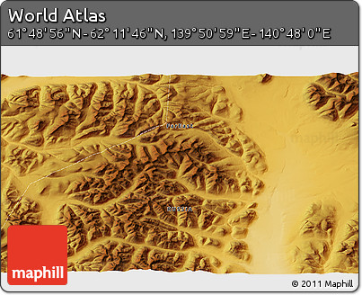 Physical 3D Map of the Area around 62° 0' 21" N, 140° 19' 29" E