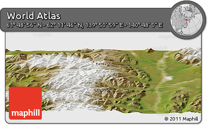 Satellite Panoramic Map of the Area around 62° 0' 21" N, 140° 19' 29" E