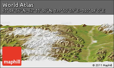 Satellite Panoramic Map of the Area around 62° 0' 21" N, 140° 19' 29" E