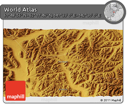 Physical 3D Map of the Area around 62° 0' 21" N, 142° 1' 30" E
