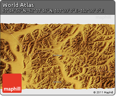 Physical 3D Map of the Area around 62° 0' 21" N, 142° 1' 30" E