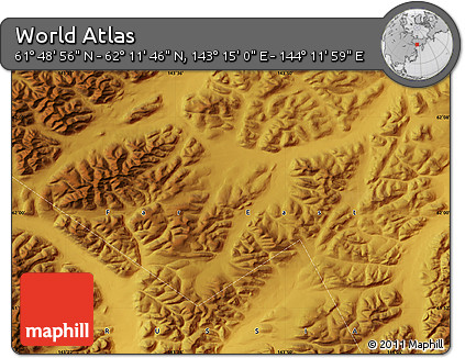 Physical Map of the Area around 62° 0' 21" N, 143° 43' 29" E