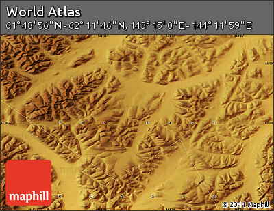 Physical Map of the Area around 62° 0' 21" N, 143° 43' 29" E