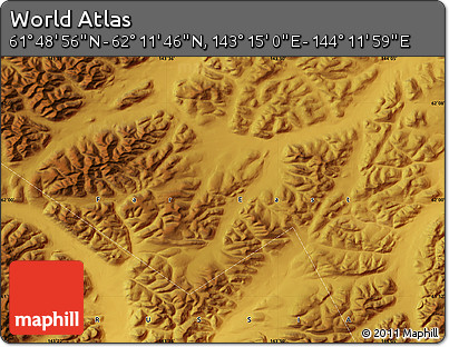 Physical Map of the Area around 62° 0' 21" N, 143° 43' 29" E