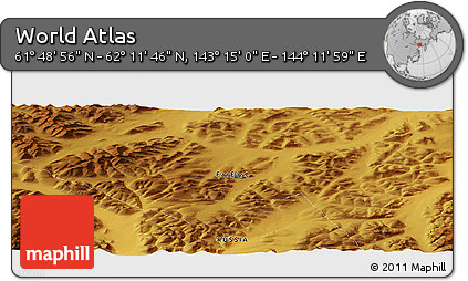 Physical Panoramic Map of the Area around 62° 0' 21" N, 143° 43' 29" E