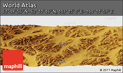 Physical Panoramic Map of the Area around 62° 0' 21" N, 143° 43' 29" E