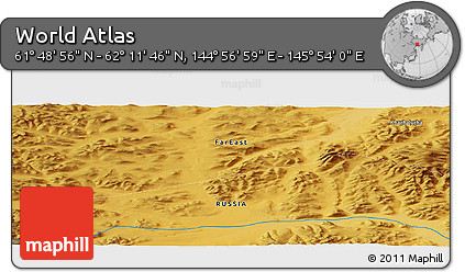 Physical Panoramic Map of the Area around 62° 0' 21" N, 145° 25' 30" E