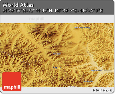 Physical 3D Map of the Area around 62° 0' 21" N, 146° 16' 30" E