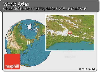 Satellite Location Map of the Area around 62° 0' 21" N, 146° 16' 30" E