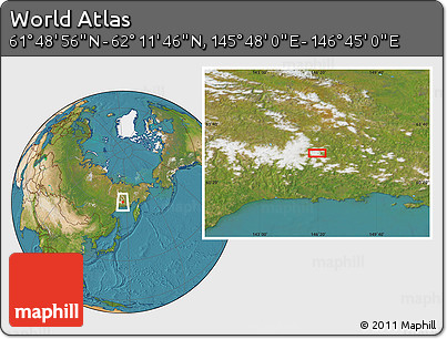 Satellite Location Map of the Area around 62° 0' 21" N, 146° 16' 30" E