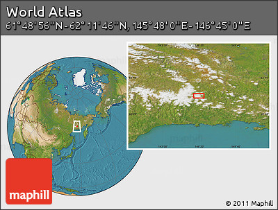 Satellite Location Map of the Area around 62° 0' 21" N, 146° 16' 30" E