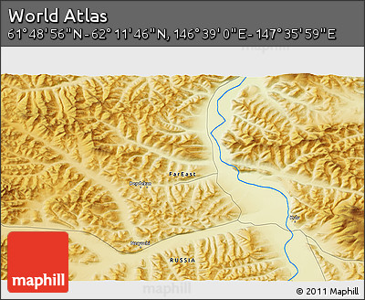 Physical 3D Map of the Area around 62° 0' 21" N, 147° 7' 30" E