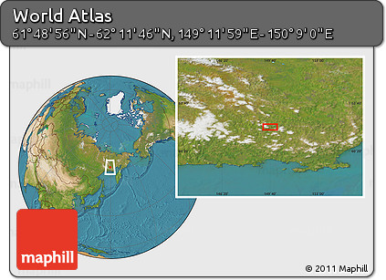 Satellite Location Map of the Area around 62° 0' 21" N, 149° 40' 30" E