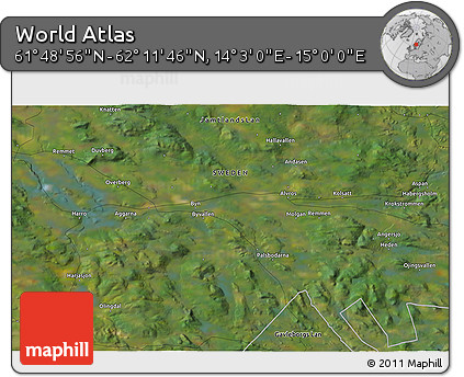 Satellite 3D Map of the Area around 62° 0' 21" N, 14° 31' 30" E