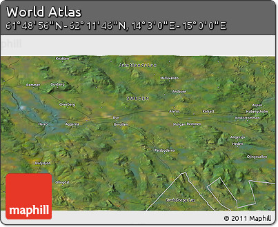 Satellite 3D Map of the Area around 62° 0' 21" N, 14° 31' 30" E