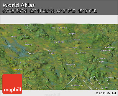 Satellite 3D Map of the Area around 62° 0' 21" N, 14° 31' 30" E