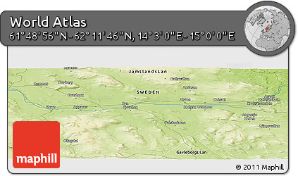 Physical Panoramic Map of the Area around 62° 0' 21" N, 14° 31' 30" E
