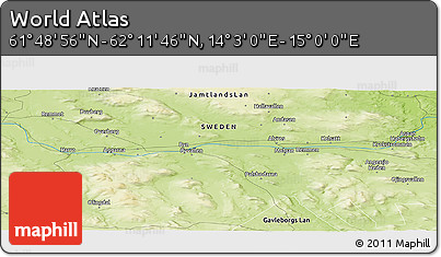 Physical Panoramic Map of the Area around 62° 0' 21" N, 14° 31' 30" E