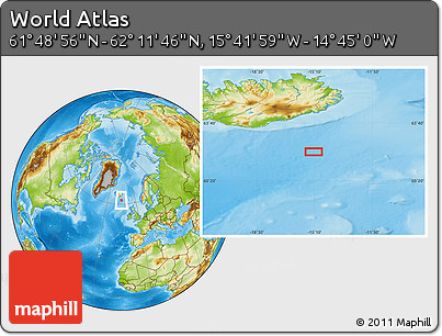 Physical Location Map of the Area around 62° 0' 21" N, 15° 13' 29" W