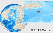 Shaded Relief Location Map of the area around 62° 0' 21" N, 15° 13' 29" W