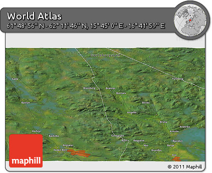 Satellite 3D Map of the Area around 62° 0' 21" N, 16° 13' 30" E