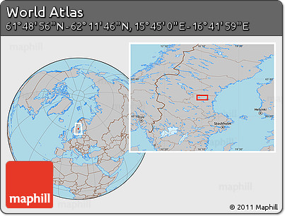 Gray Location Map of the Area around 62° 0' 21" N, 16° 13' 30" E
