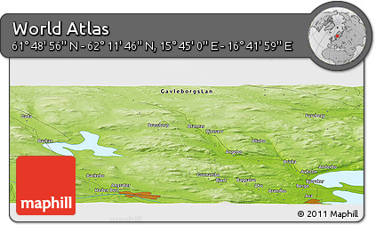 Physical Panoramic Map of the Area around 62° 0' 21" N, 16° 13' 30" E