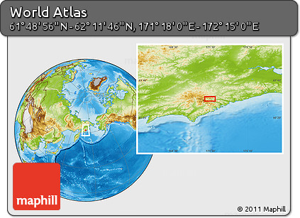 Physical Location Map of the Area around 62° 0' 21" N, 171° 46' 30" E