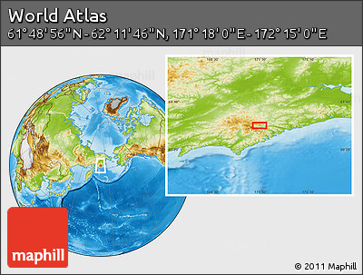 Physical Location Map of the Area around 62° 0' 21" N, 171° 46' 30" E