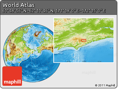Physical Location Map of the Area around 62° 0' 21" N, 171° 46' 30" E