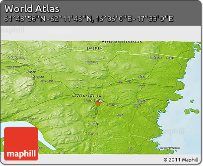 Physical 3D Map of the Area around 62° 0' 21" N, 17° 4' 30" E