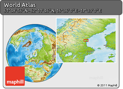 Physical Location Map of the Area around 62° 0' 21" N, 17° 4' 30" E