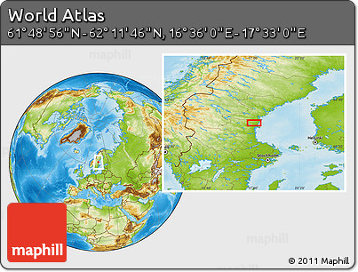 Physical Location Map of the Area around 62° 0' 21" N, 17° 4' 30" E