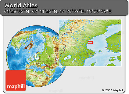 Physical Location Map of the Area around 62° 0' 21" N, 17° 55' 29" E