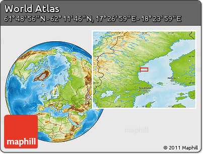 Physical Location Map of the Area around 62° 0' 21" N, 17° 55' 29" E