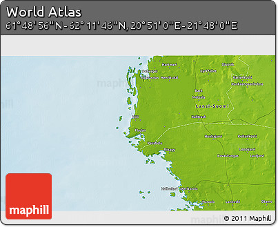 Physical 3D Map of the Area around 62° 0' 21" N, 21° 19' 30" E