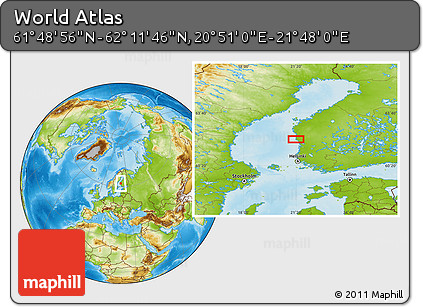 Physical Location Map of the Area around 62° 0' 21" N, 21° 19' 30" E
