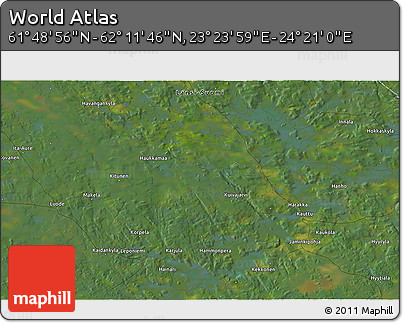 Satellite 3D Map of the Area around 62° 0' 21" N, 23° 52' 30" E